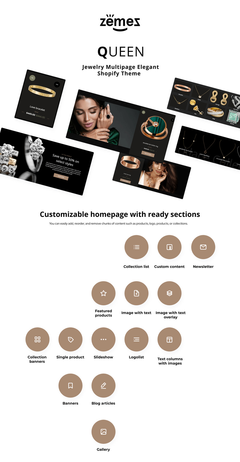 Queen - Schmuck Mehrseitiges elegantes Shopify-Thema - Eigenschaften Bild 1
